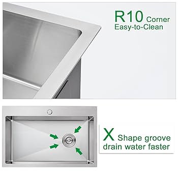 OUGOO 28x18x9 Inch Kitchen Sink Drop in, Handmade 304